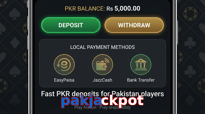 Deposit and withdrawal screen with PKR methods